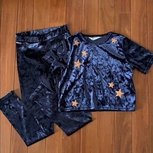 H&M Navy Velvet Star Embellished Kids Matching Set
